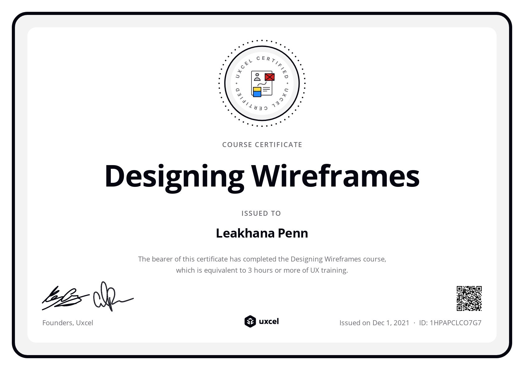 Leakhana Penn's certificate